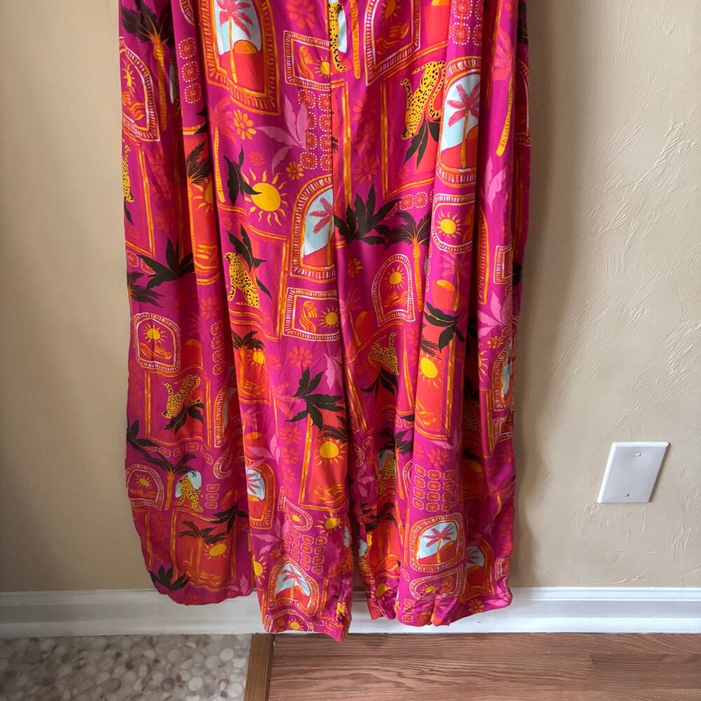 Old Navy Sleeveless Wide-Leg Jumpsuit Pink Tropical Beachy Size 3X - Picture 4 of 13